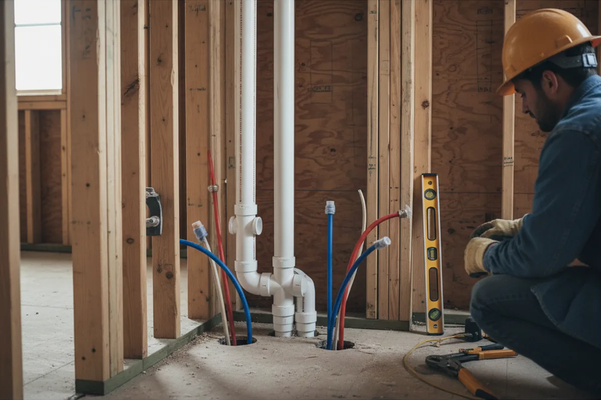Drain and supply rough-in during Drain Cleaning in Busy